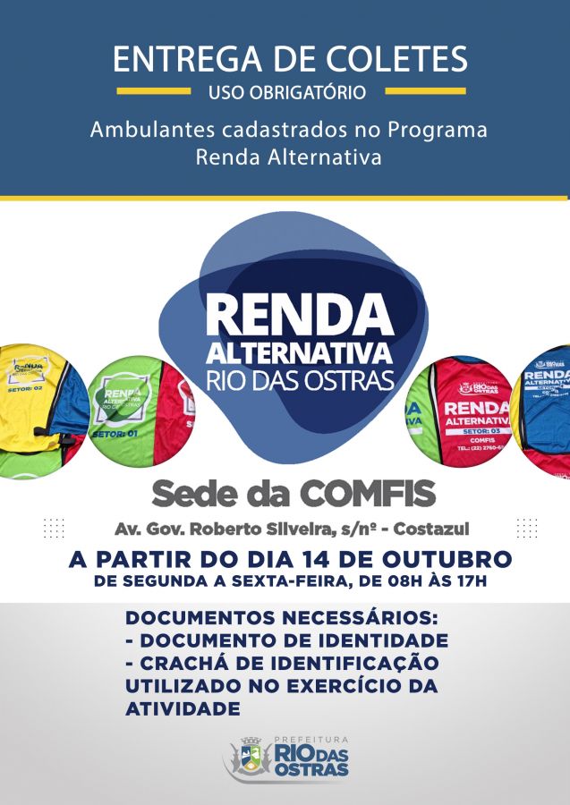 Rio das Ostras faz entrega de coletes para cadastrados no Renda Alternativa